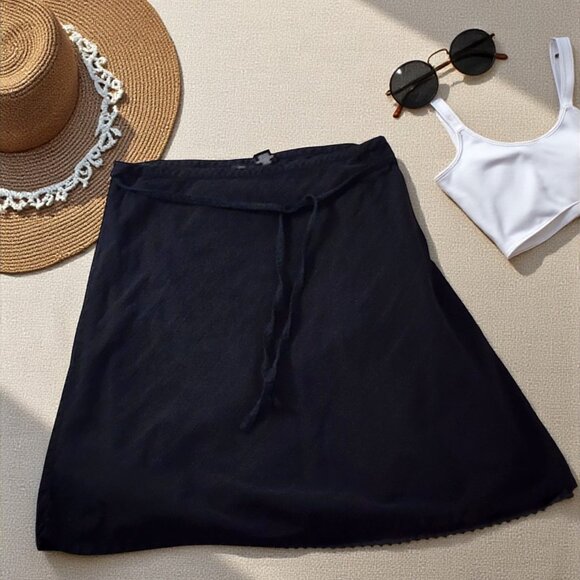 ROXY Black Mini Skirt Size 7 – Boho Beach Vibe | Soft Cotton Hip Tie Wrap Style - Picture 2 of 9